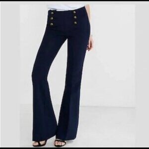 Express Retro Look Black 70’s Sailor High-Waisted Gold Button Flare Dress Pant 6